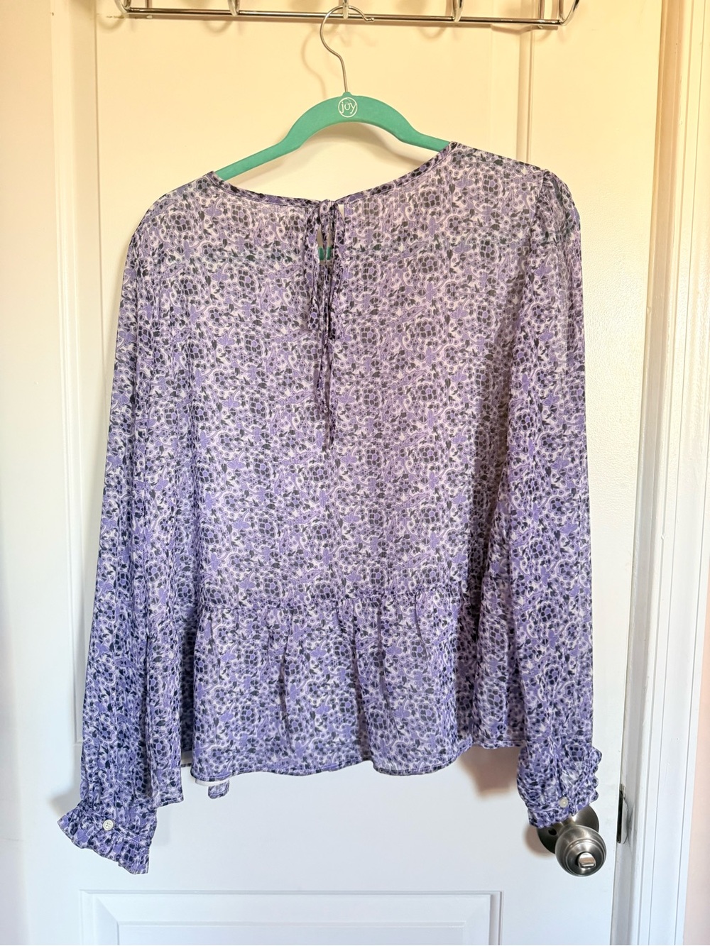 LOFT Lavender Floral Ruffle-Hem Blouse - Picture 3 of 4
